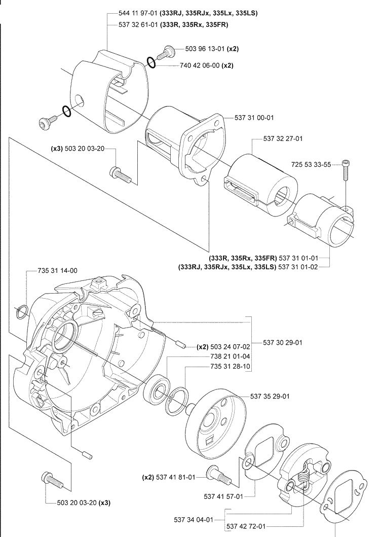 Cluthch / Housing Diagram and Parts List for 335FR 2008-09 Husqvarna Brush Cutter