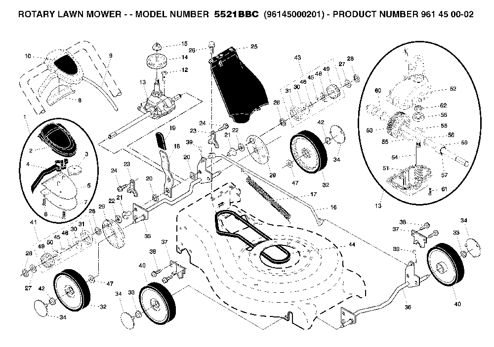 Repair Parts Diagram and Parts List for 5521BBC (96145000201)(2005-07) Husqvarna Lawn Mower