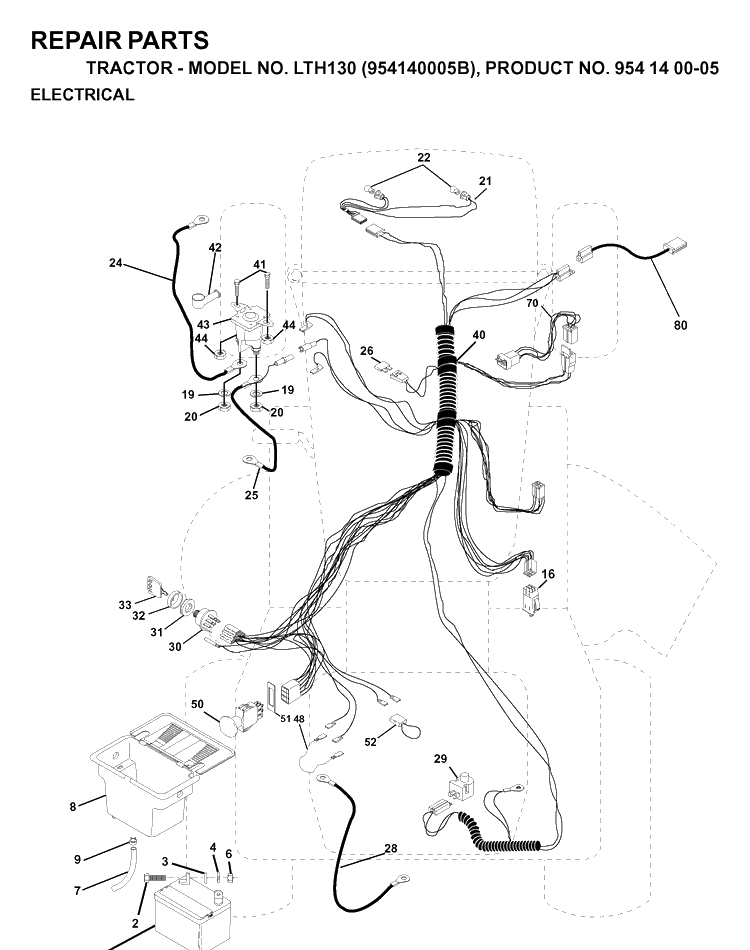Electrical Diagram and Parts List for LTH130 (954140005B)(1997-01) Husqvarna Lawn Tractor