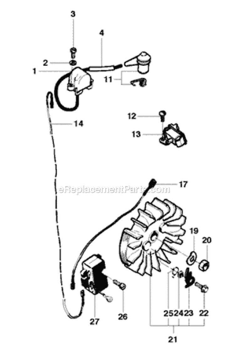 Ignition System Diagram and Parts List for 281XP 2010-06 Husqvarna Chainsaw