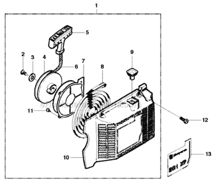 Starter Diagram and Parts List for 281XP 2010-06 Husqvarna Chainsaw