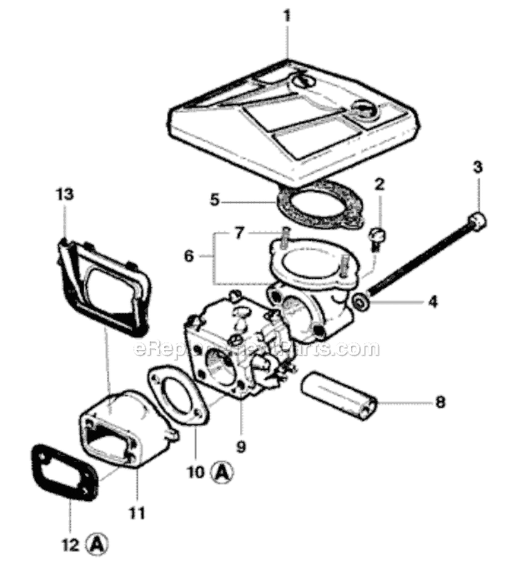 Carburetor And Air Filter Diagram and Parts List for 281XP 2010-06 Husqvarna Chainsaw