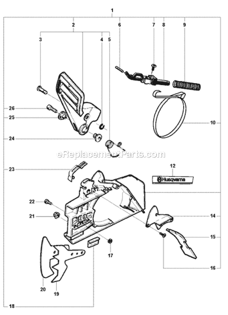 Chain Brake And Clutch Cover Diagram and Parts List for 281XP 2010-06 Husqvarna Chainsaw