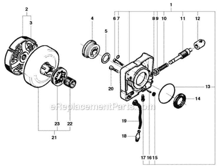 Clutch And Oil Pump Diagram and Parts List for 281XP 2010-06 Husqvarna Chainsaw