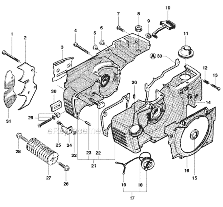 Crankcase Diagram and Parts List for 281XP 2010-06 Husqvarna Chainsaw