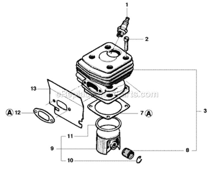 Cylinder Piston Diagram and Parts List for 281XP 2010-06 Husqvarna Chainsaw