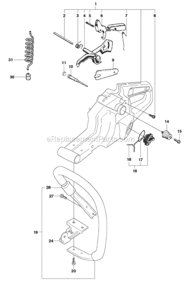 Fuel Tank And Handle Diagram and Parts List for 281XP 2010-06 Husqvarna Chainsaw