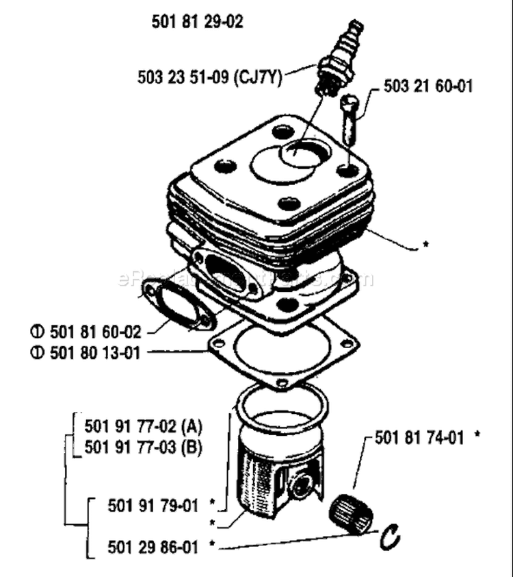 Page J Diagram and Parts List for 281 1986-01 Husqvarna Chainsaw
