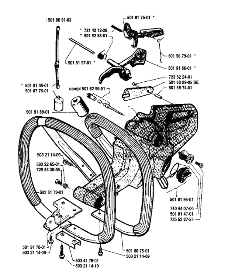 Page J Diagram and Parts List for 281 1986-12 Husqvarna Chainsaw