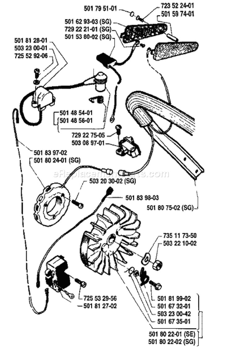 Page E Diagram and Parts List for 281 1986-12 Husqvarna Chainsaw