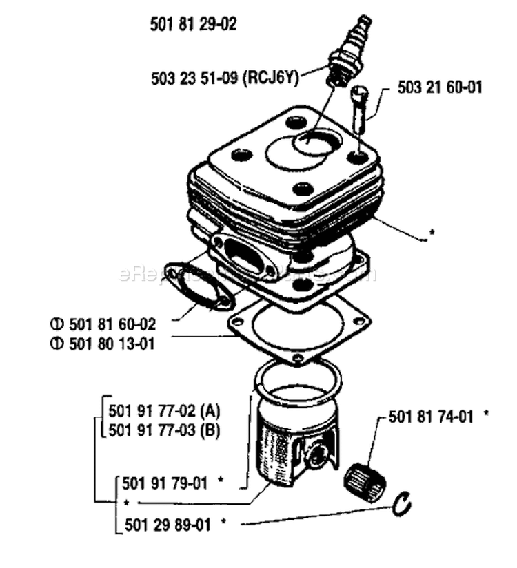 Page H Diagram and Parts List for 281 1986-12 Husqvarna Chainsaw