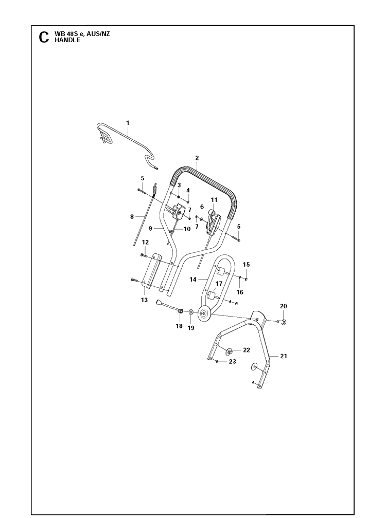 Handle Diagram and Parts List for WB48SE 96644090204 Husqvarna Lawn Mower