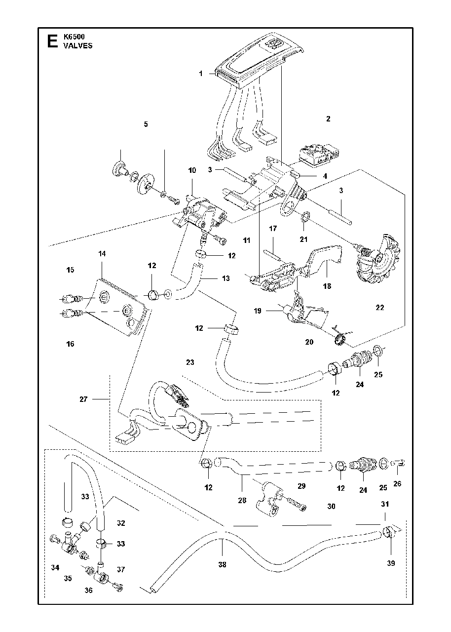Valves Diagram and Parts List for K6500 2012-10 Husqvarna Circular Saw
