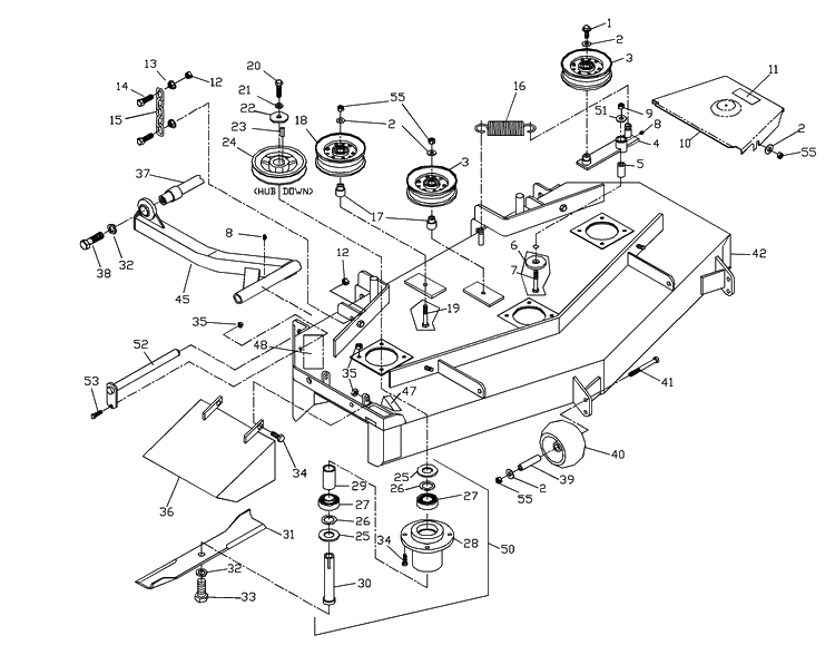 Deck Assembly Diagram and Parts List for ZTHKH4820 2000-05 Husqvarna Lawn Mower