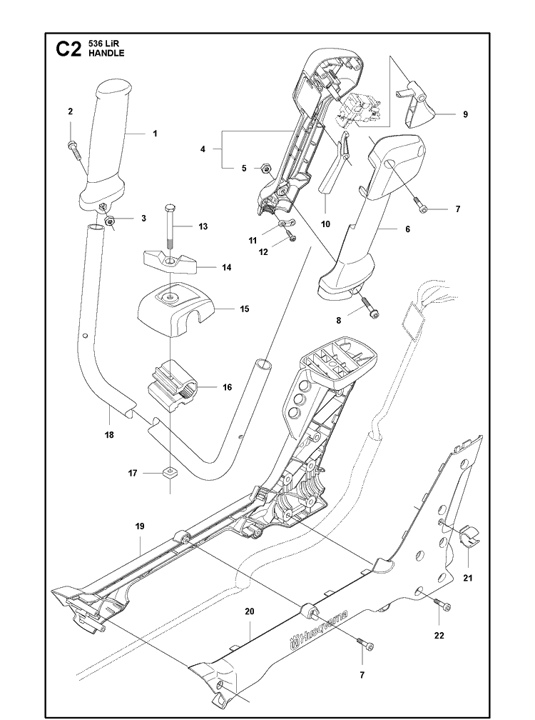 Handle Diagram and Parts List for 536LIR 2012-07 Husqvarna Brush Cutter