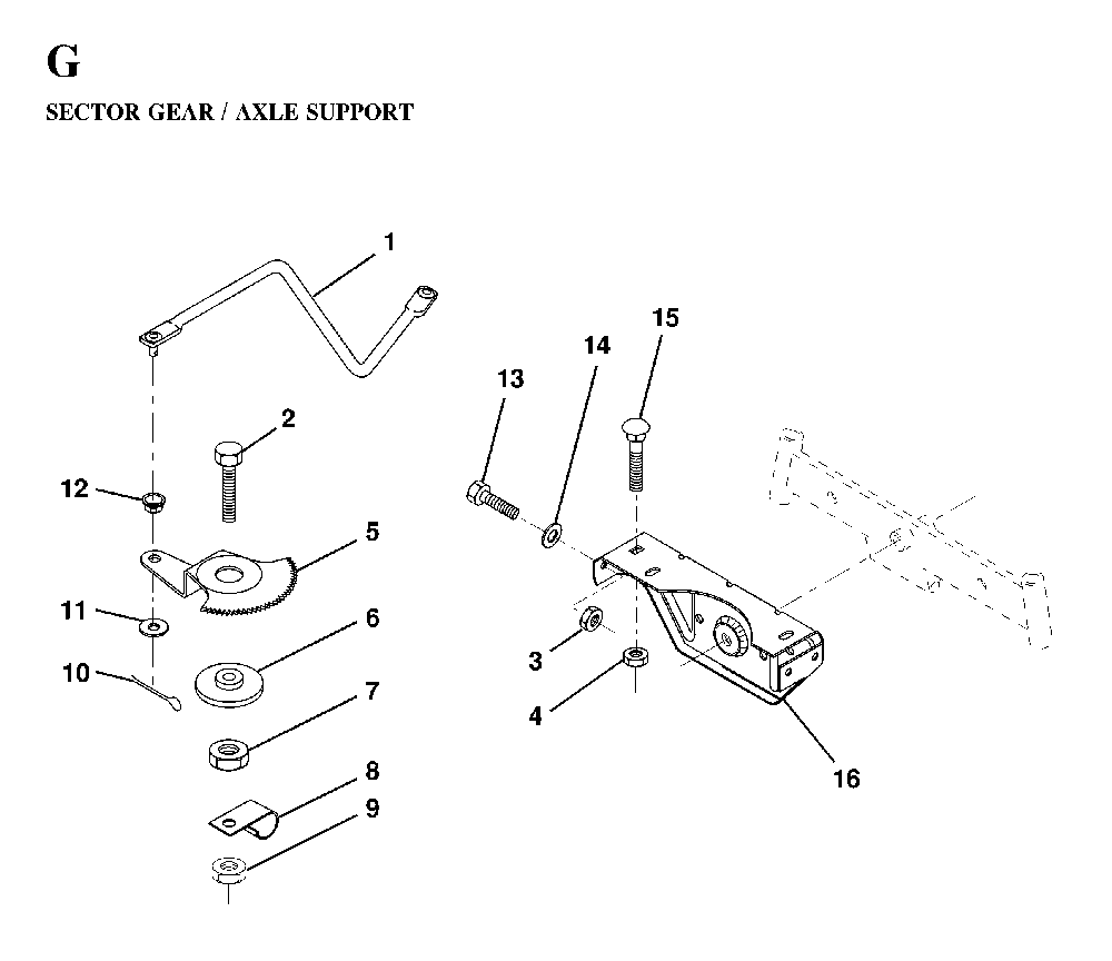 Sector Gear / Axle Support Diagram and Parts List for LT130 (HE1336D, 954820081)(1997-03) Husqvarna Lawn Tractor