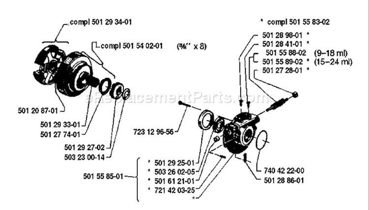 Page J Diagram and Parts List for 285 1981-12 Husqvarna Chainsaw