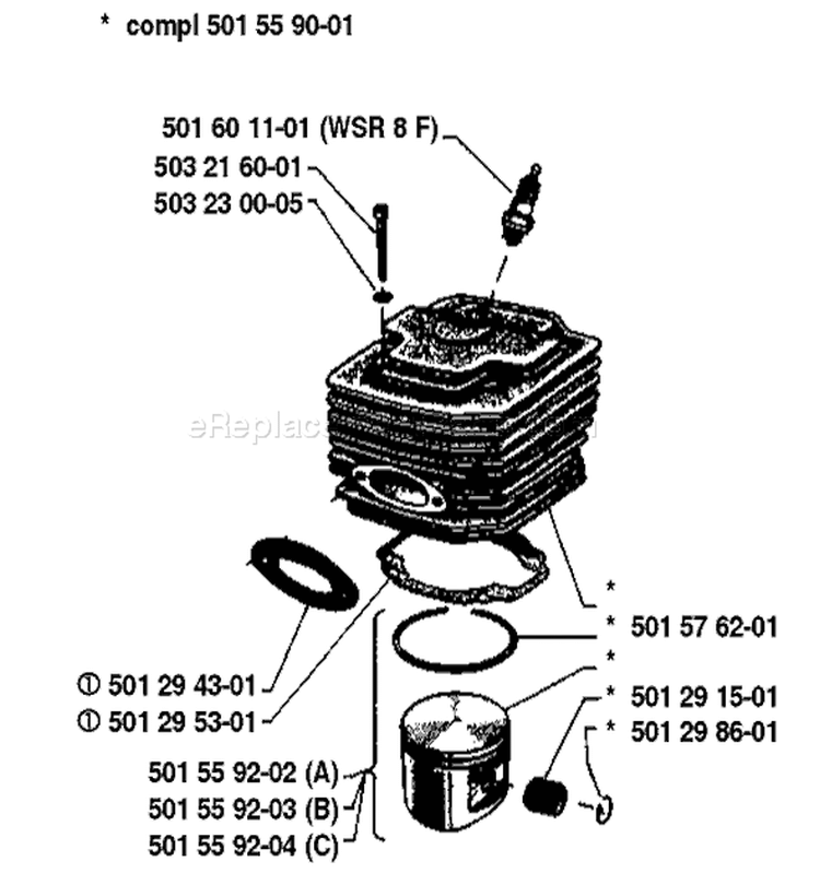 Page K Diagram and Parts List for 285 1981-12 Husqvarna Chainsaw