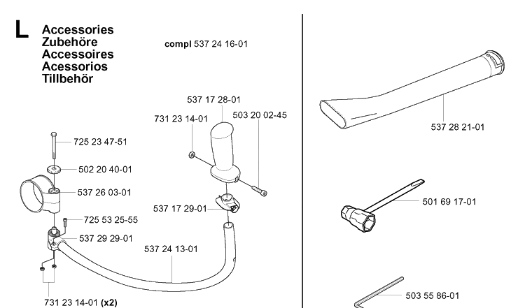 Accessories 2 Diagram and Parts List for 356BF 20044000001-20144899999 Husqvarna Leaf Blower / Vacuum