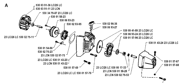 Ignition System And Clutch Diagram and Parts List for 26LC 19911400001-19931800000 Husqvarna Edger