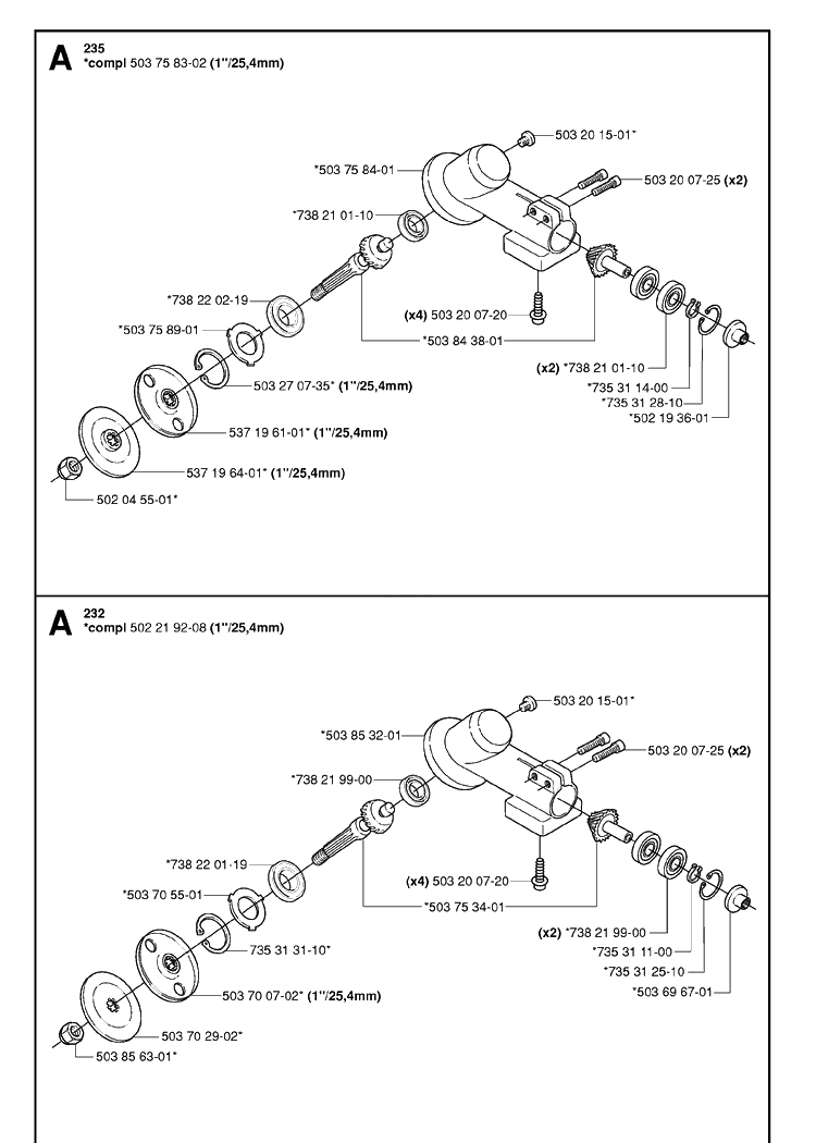 Bevel Gear And Shaft Diagram and Parts List for 235R 20060100001-20061400000 Husqvarna Brush Cutter