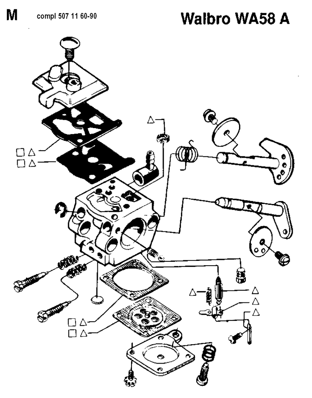 Carburetor Details Diagram and Parts List for 35 19902200001 & Above Husqvarna Chainsaw