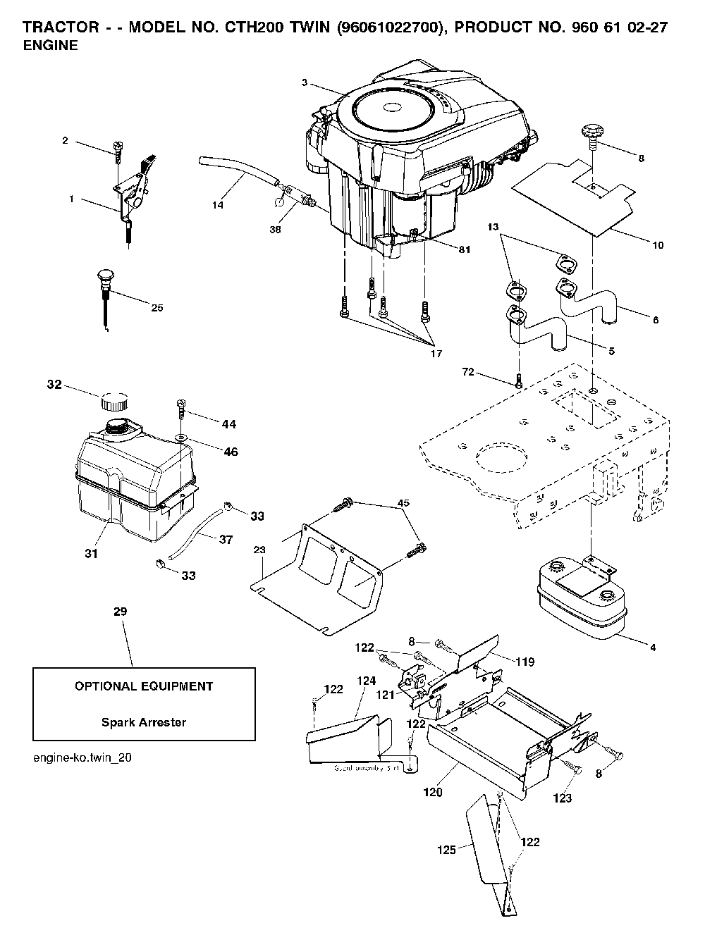 Engine Diagram and Parts List for CTH200TWIN (96061022700)(2008-01) Husqvarna Lawn Tractor