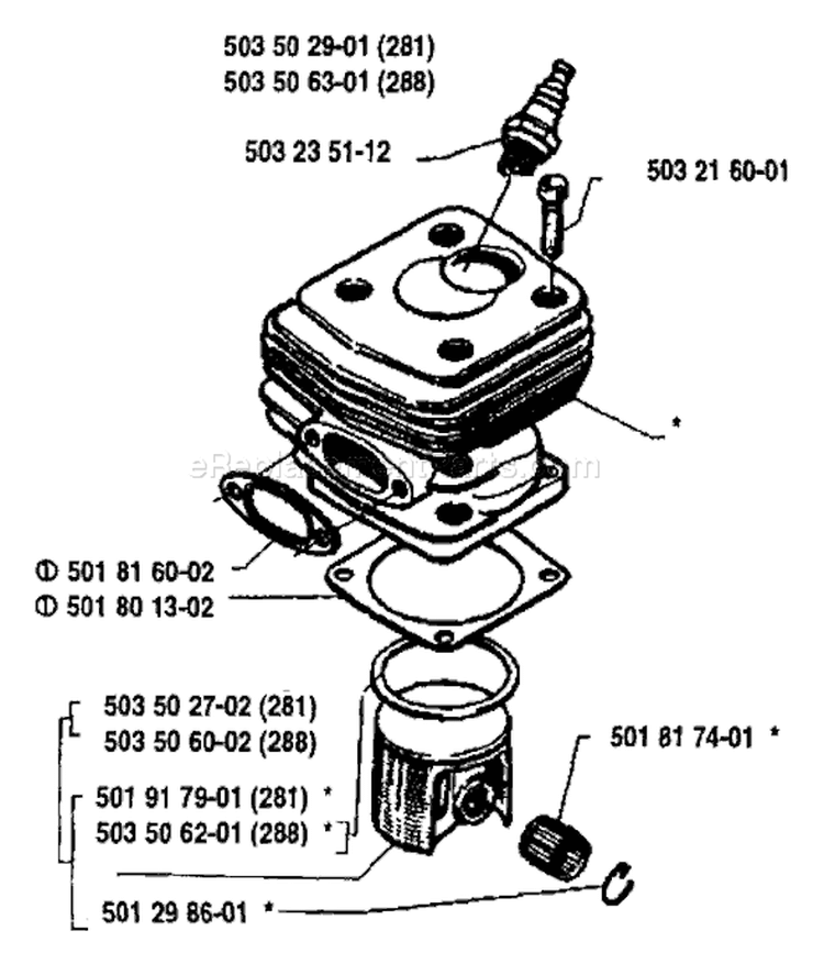 Page J Diagram and Parts List for 281 1988-01 Husqvarna Chainsaw