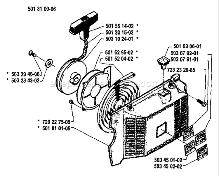 Page K Diagram and Parts List for 288 1989-02 Husqvarna Chainsaw