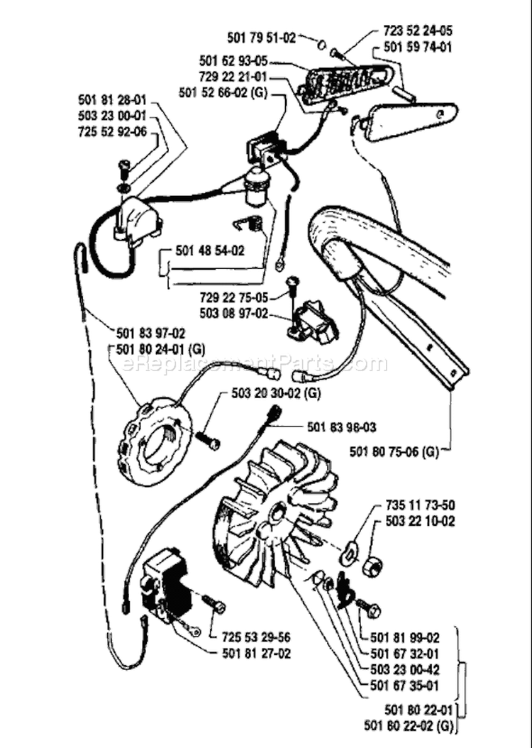 Page G Diagram and Parts List for 281 1990-01 Husqvarna Chainsaw