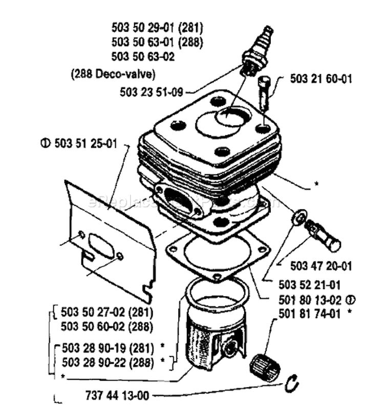 Page H Diagram and Parts List for 281 1991-04 Husqvarna Chainsaw