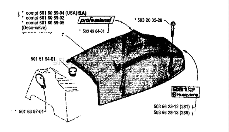 Page L Diagram and Parts List for 288 1993-09 Husqvarna Chainsaw