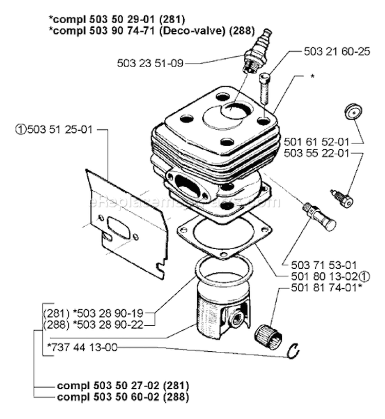 Page J Diagram and Parts List for 281 1997-12 Husqvarna Chainsaw