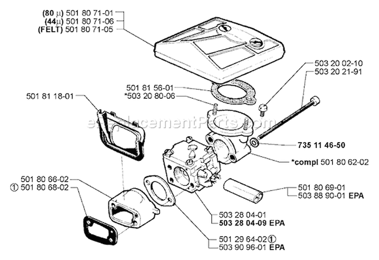 Page A Diagram and Parts List for 288EPA 288 EPA 2000-02 Husqvarna Chainsaw