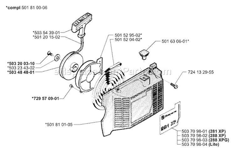 Page L Diagram and Parts List for 288EPA 288 EPA 2000-02 Husqvarna Chainsaw
