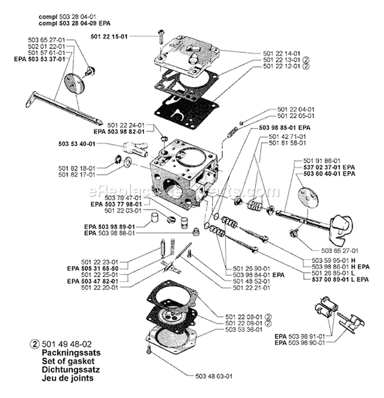 Page B Diagram and Parts List for 288EPA 288 EPA 2000-02 Husqvarna Chainsaw