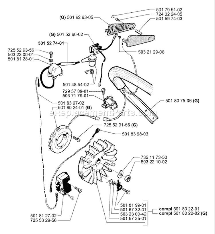 Page G Diagram and Parts List for 288EPA 288 EPA 2000-02 Husqvarna Chainsaw