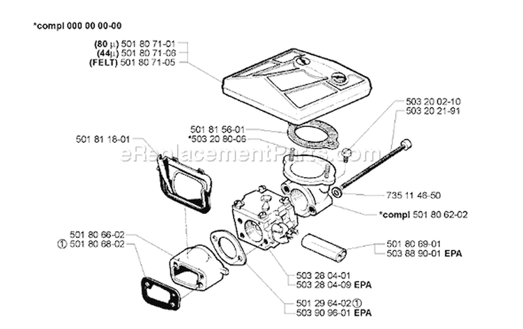 Page A Diagram and Parts List for 281 2001-10 Husqvarna Chainsaw