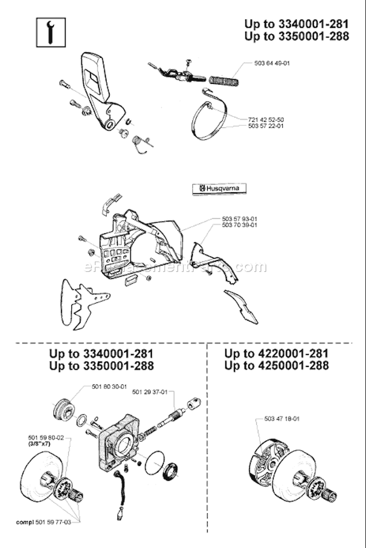 Page K Diagram and Parts List for 281 2001-10 Husqvarna Chainsaw