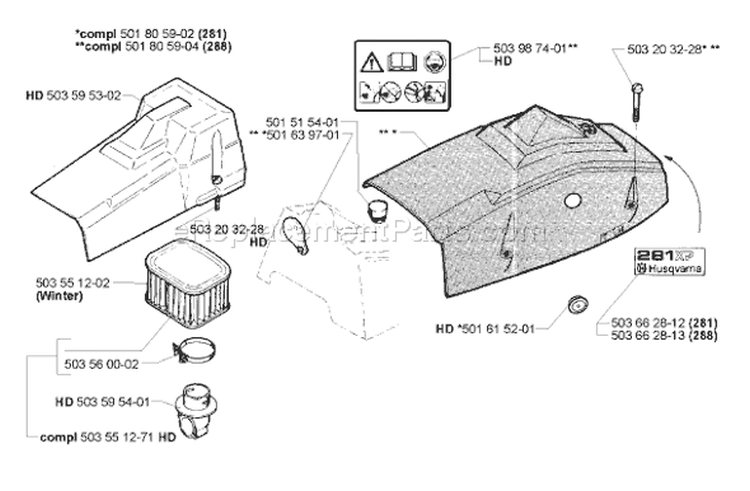 Page N Diagram and Parts List for 288EPA 288 EPA 2001-10 Husqvarna Chainsaw