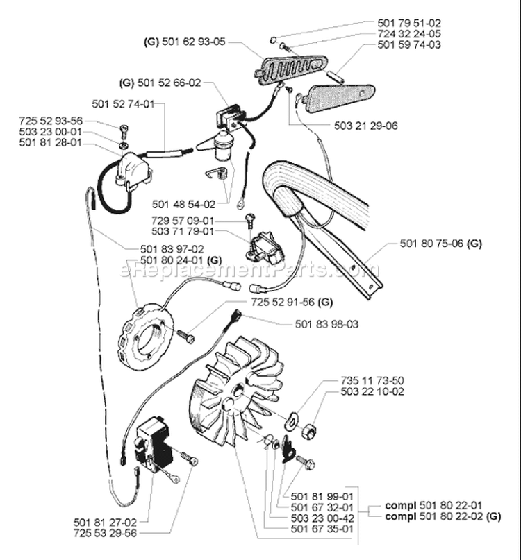 Page H Diagram and Parts List for 281 2001-10 Husqvarna Chainsaw