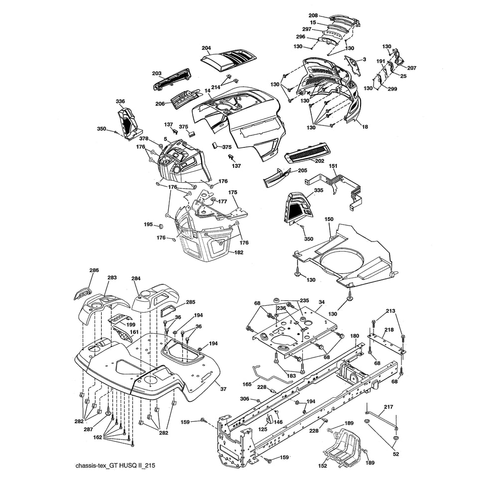 Chassis Diagram and Parts List for YTH20K46-96043027700  Husqvarna Lawn Tractor