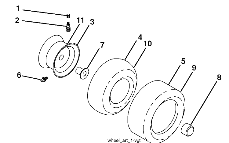 Wheels And Tires Diagram and Parts List for YTH23V48 (96043008601)(2010-04) Husqvarna Lawn Mower