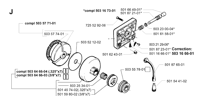 Clutch And Oil Pump Diagram and Parts List for 262XP 19981400001-19992300000 Husqvarna Chainsaw
