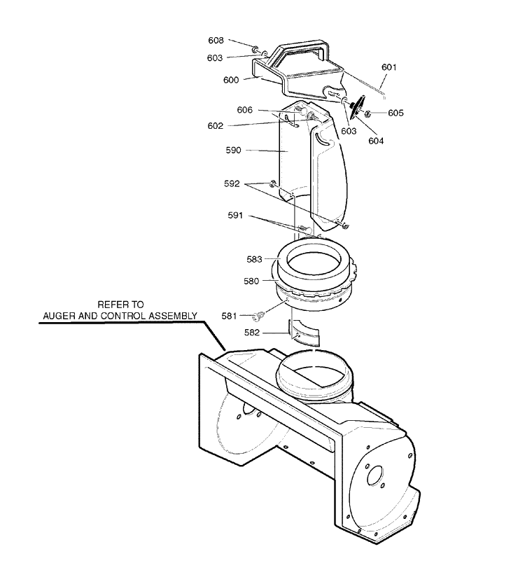 Discharge Chute Diagram and Parts List for 5021E (6210540X37NA)(531309639)(2007-07) Husqvarna Snow Blower