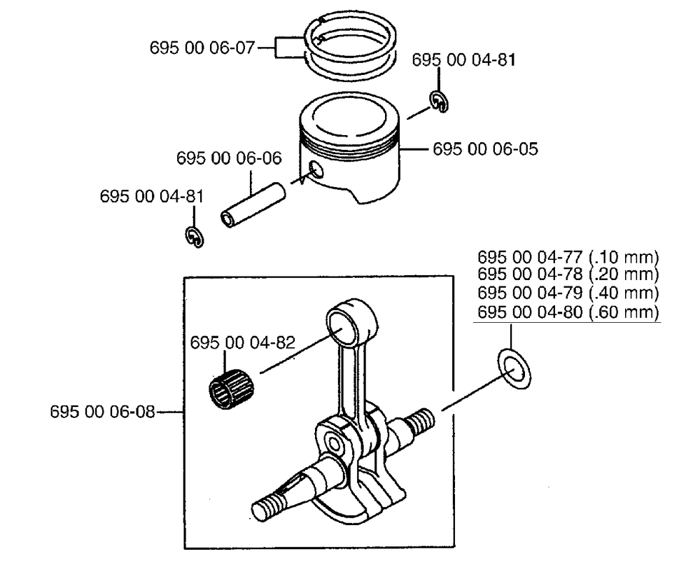 Piston And Crankshaft Diagram and Parts List for 155BT 1998-10 Husqvarna Leaf Blower / Vacuum