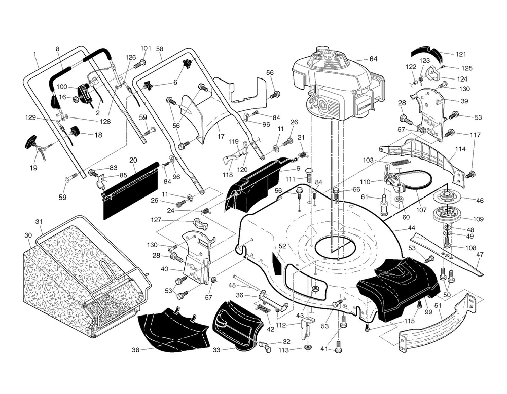 Frame And Engine Diagram and Parts List for HU800AWDX BBC Husqvarna Lawn Mower