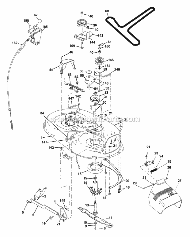 Mower Deck Diagram and Parts List for WET1742STB 2004 Husqvarna Lawn Tractor