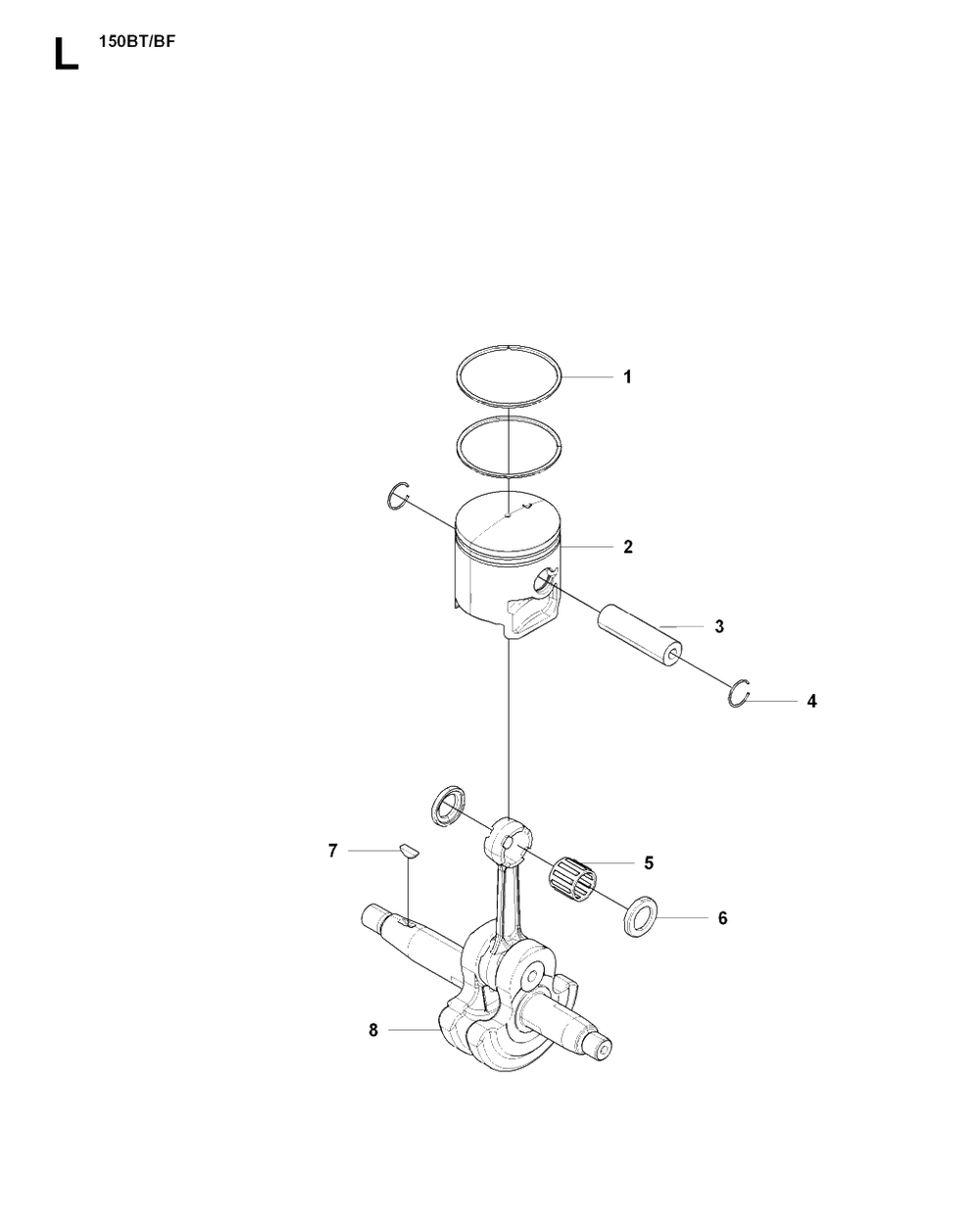 Piston And Crankshaft Diagram and Parts List for 150BT 20084000001 - 20184199999 Husqvarna Leaf Blower / Vacuum