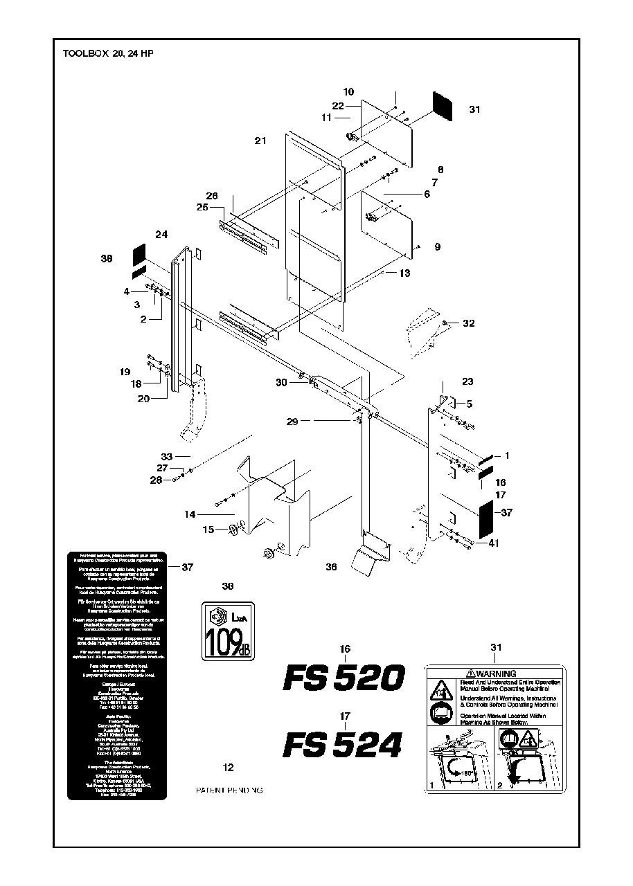 Toolbox Diagram and Parts List for FS520 (FS 524)(2011-02) Husqvarna Circular Saw
